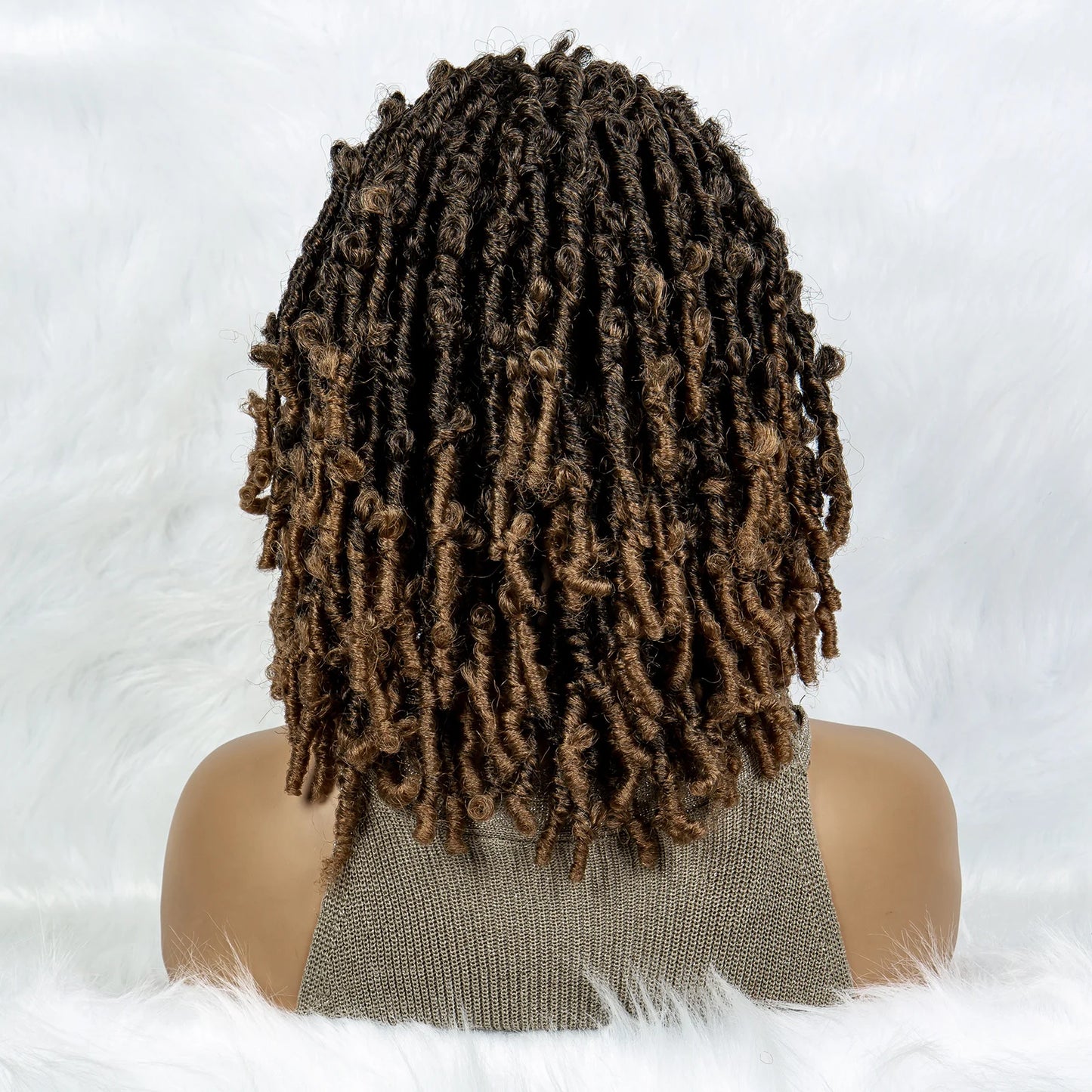 16" Short Knotless Butterfly Locs Wig | Synthetic Lace Front Luxegan