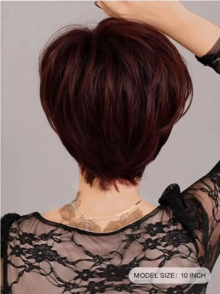 Deep Red Curly Pixie Wig with Bangs | Short Synthetic Heat-Resistant Daily Wig Luxegan