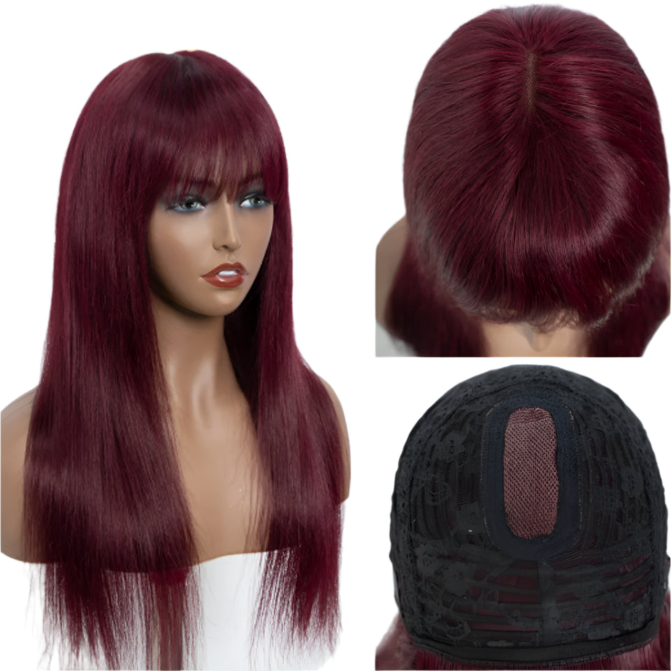 Rebecca P4/30/2T Highlight Straight Wig | Glueless Human Hair with Curtain Bangs Luxegan