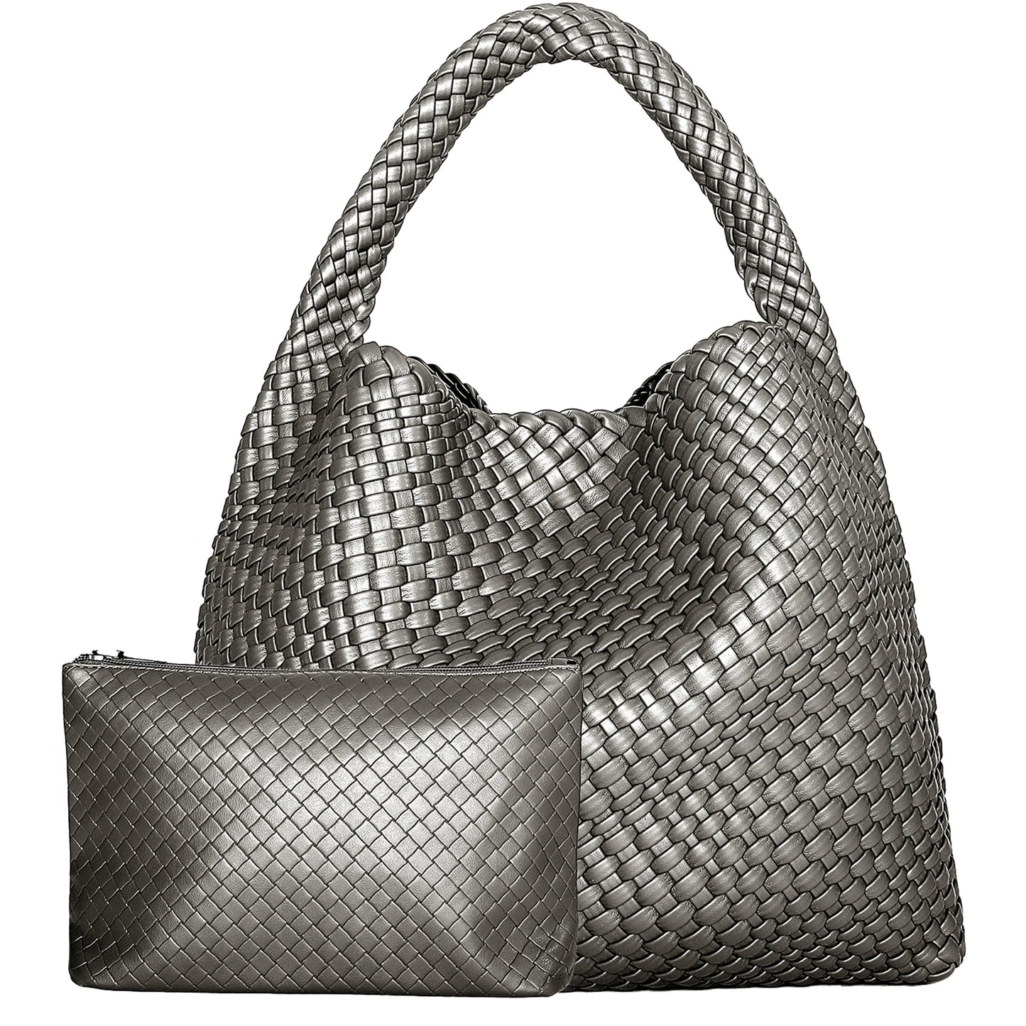 Large Woven PU Leather Shoulder Bag | Soft Summer Beach Shopper with Purse Luxegan