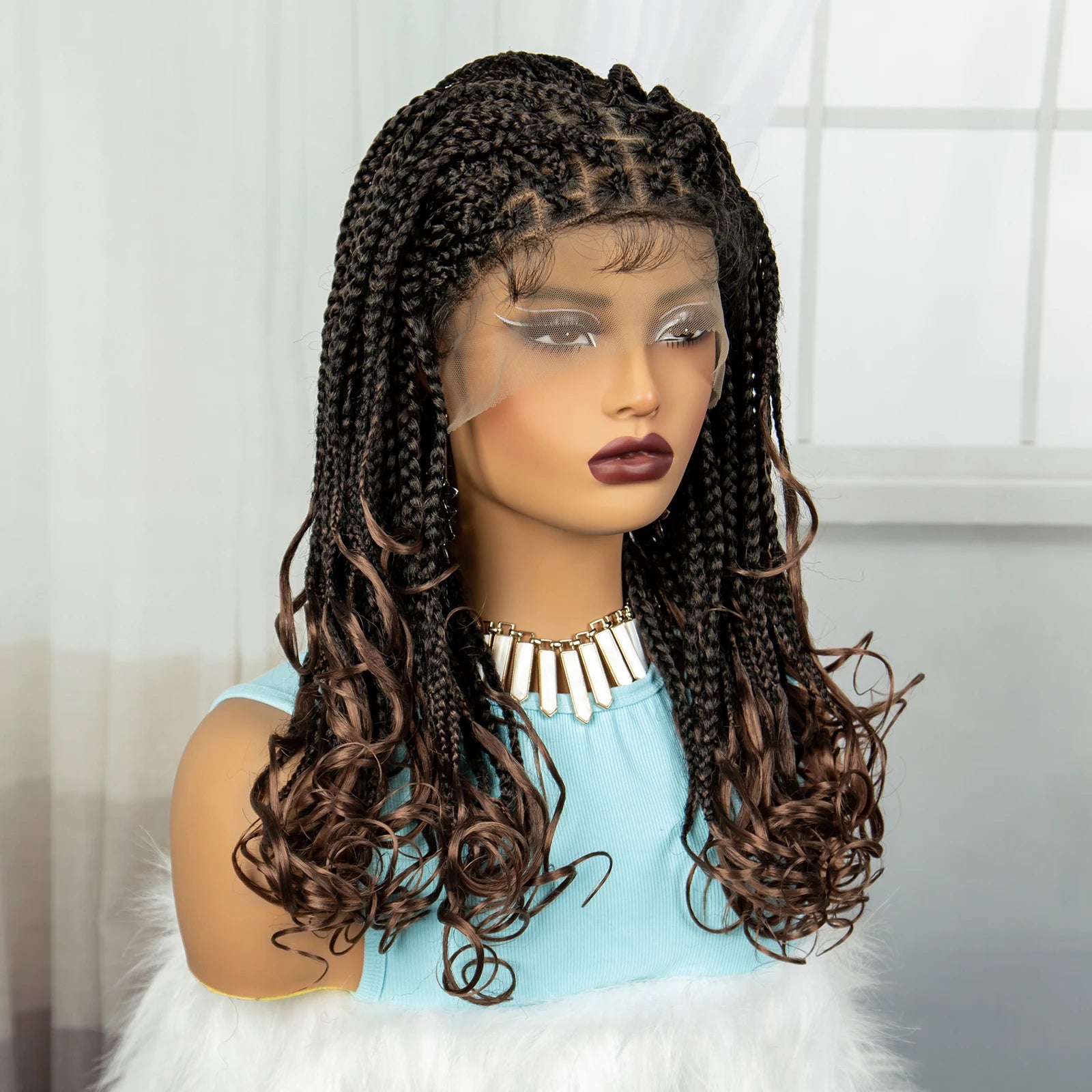 360° Full Lace Knotless Braids Wig with Wavy Ends | Baby Hair Luxegan