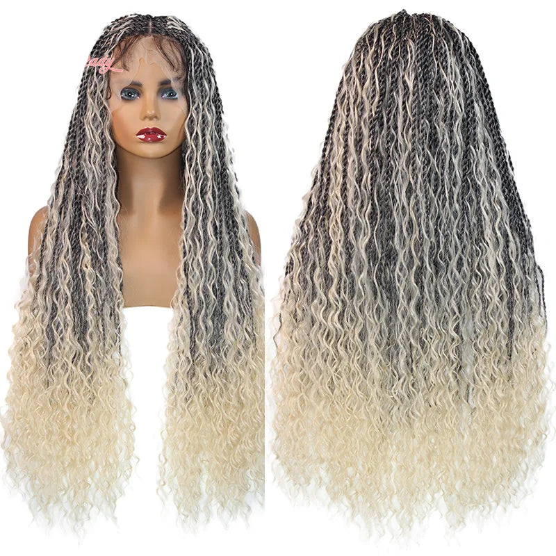 Bohemian Box Braided Wig | Full Lace Senegalese Twist & Goddess Locs Styles | Synthetic Braided Wig | Light Brown Lace
