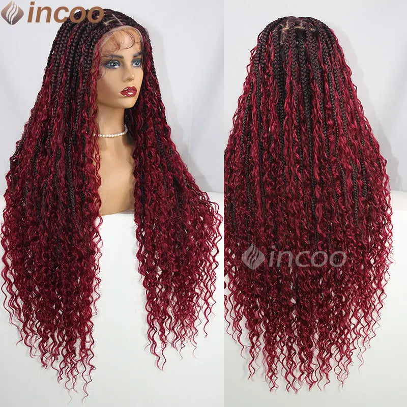 613 Blonde & Burgundy Butterfly Braids Wig | 36" Full Lace | Goddess Locs & Box Braids Luxegan