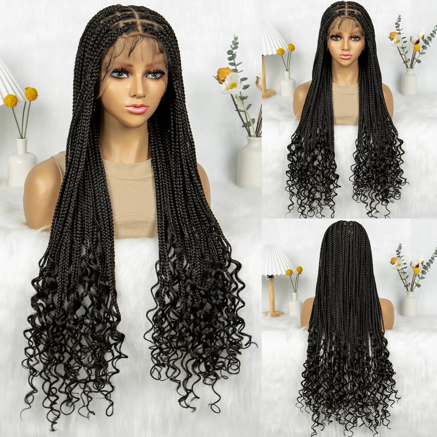 Black Cornrow Braided Wig | Full Lace Front | Twisted Braids | Crochet Hair Luxegan