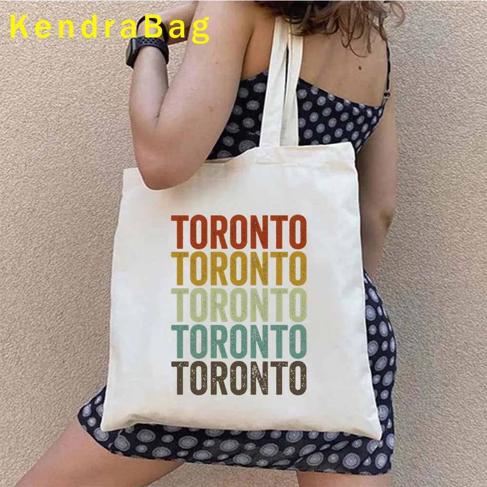 Canadian City Landscape Cotton Canvas Tote Bag | Happy Canada Day Tourist Gift | Reusable Eco-Friendly Shoulder Handbag (Women) Luxegan