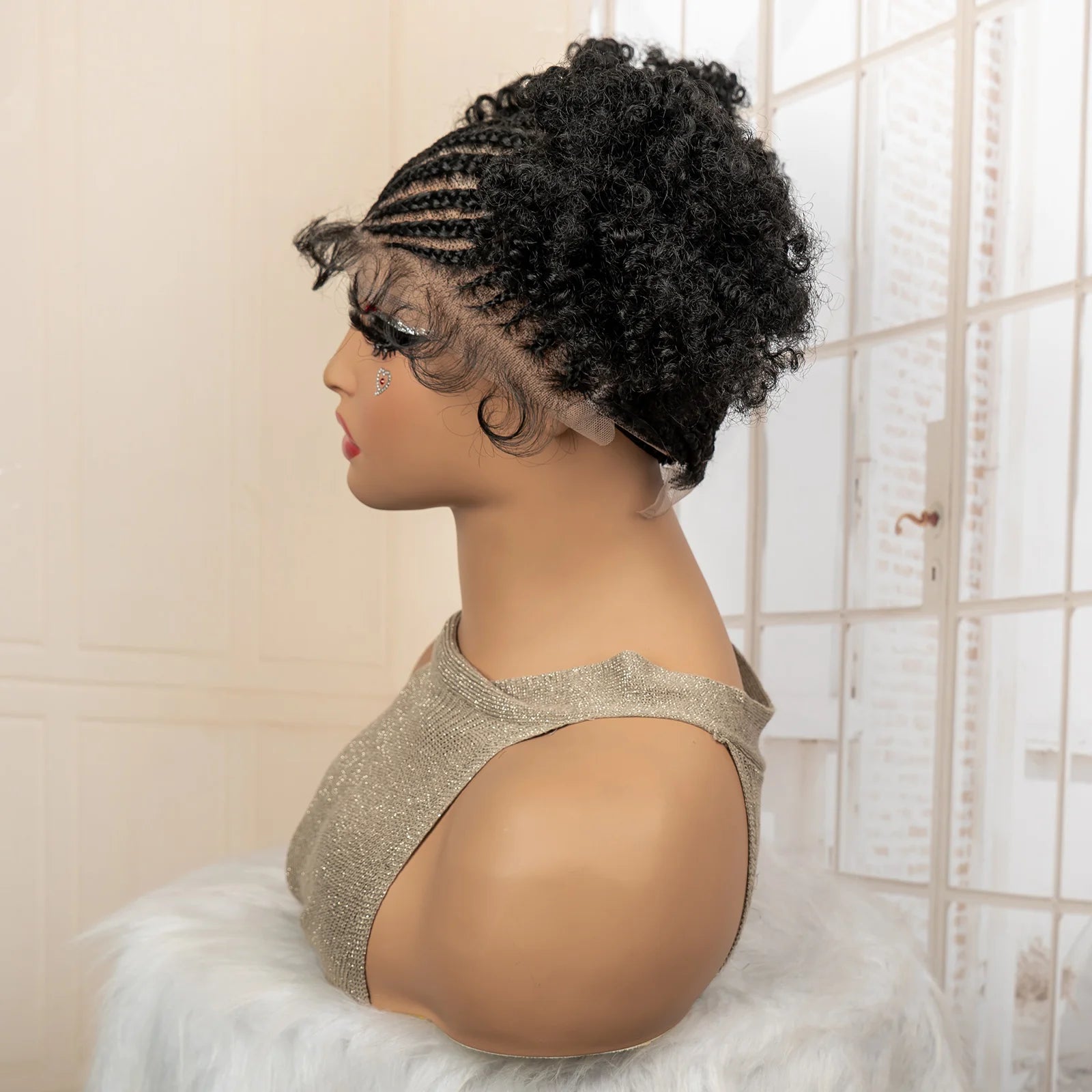 6" Bun Braided Wig | Cornrow Accents | Transparent Lace Frontal | Kanekalon Hair | Black Women