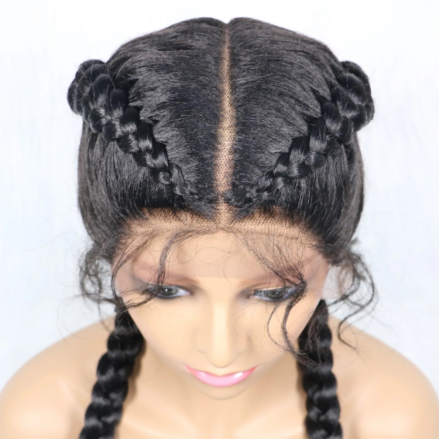 Handmade Double Dutch Cornrow Braided Wig | Natural Black Lace Front | Baby Hair | Kanekalon Synthetic Wig for Women Luxegan