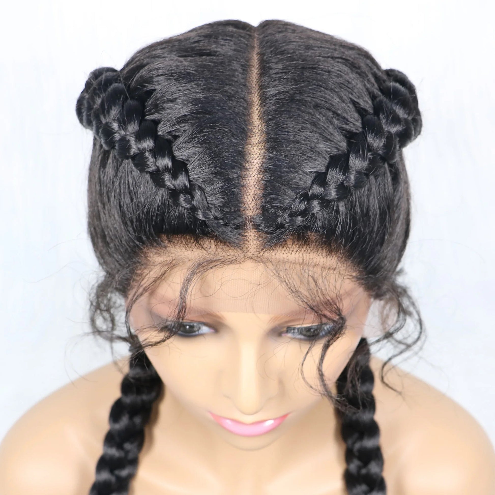 Handmade Double Dutch Cornrow Braided Wig | Natural Black Lace Front | Baby Hair | Kanekalon Synthetic Wig for Women Luxegan