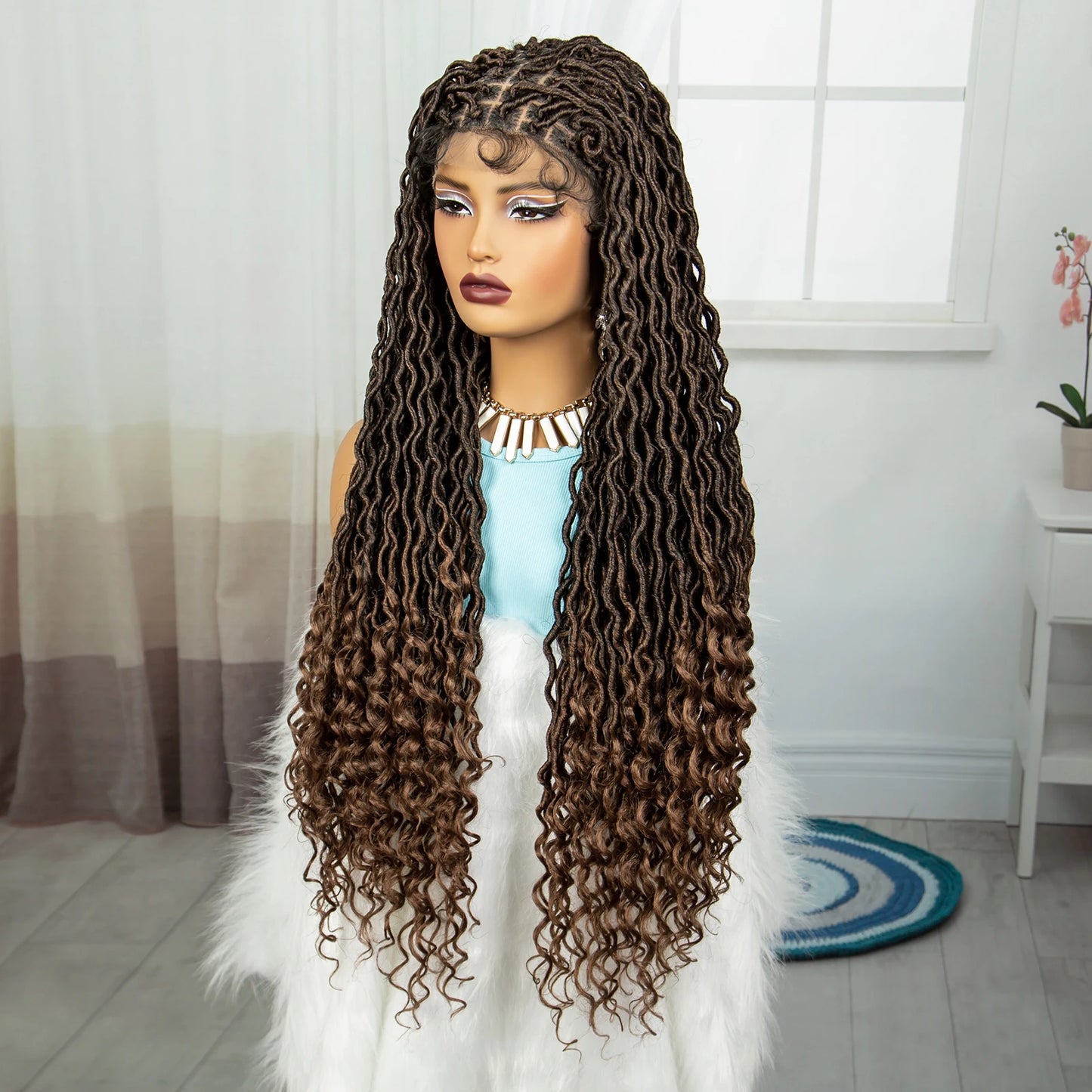 32" Water Wave Dreadlocks & Knotless Braids Wig | Lace Front | Baby Hair Luxegan