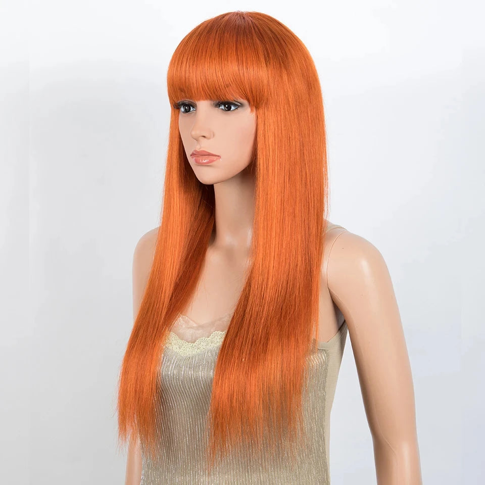 Dirty Pink Straight Human Hair Wig with Bangs | Full Machine Made Brazilian Remy for Women (Wear & Go) Luxegan