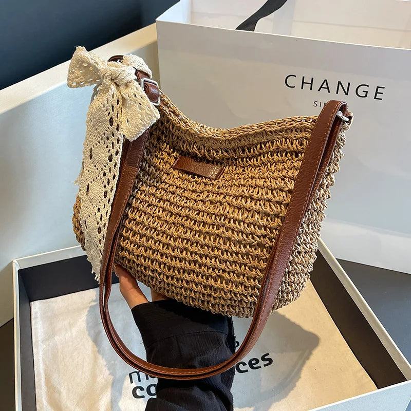 Summer Straw Saddle Bag | Handmade Woven Crossbody Purse Luxegan