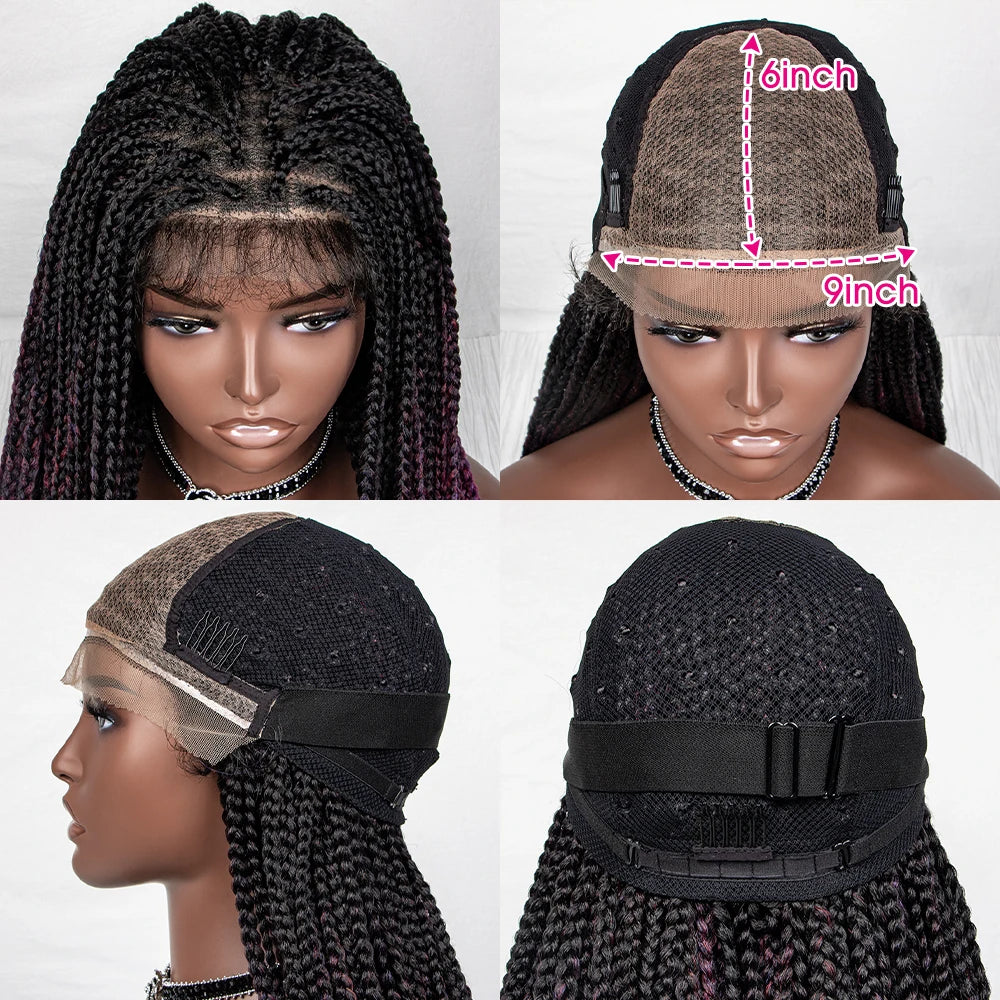 36" Water Wave Braided Wig | Lace Front | Baby Hair | Long Braids Luxegan