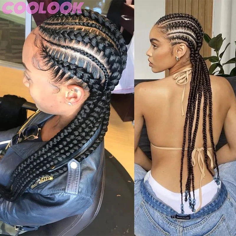 36" Cornrow Knotless Braids Wig | 360 Full Lace | Baby Hair | Synthetic Luxegan