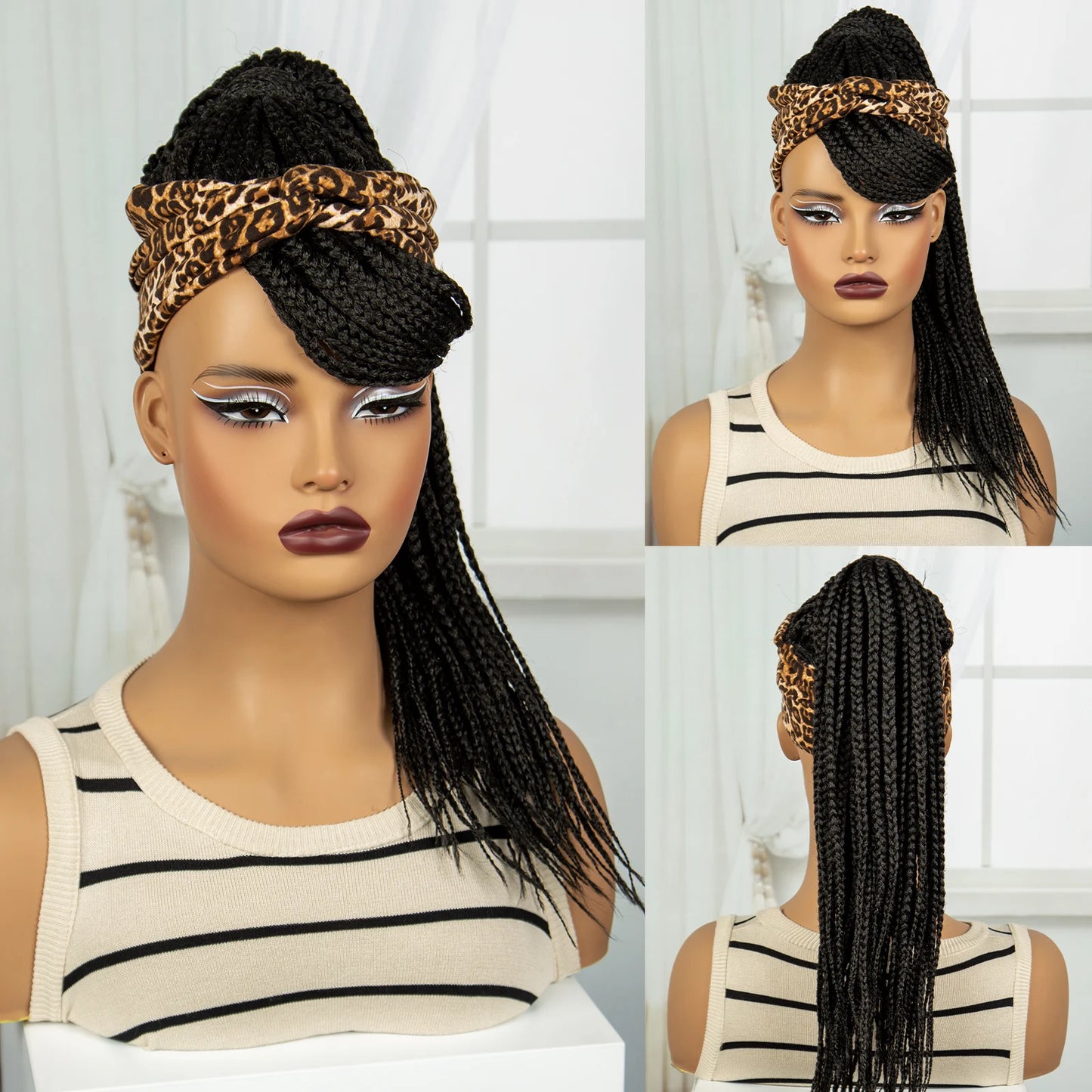Ponytail Headband Braided Wig with Bangs | Knotless Box Braids | Cornrow Style Luxegan