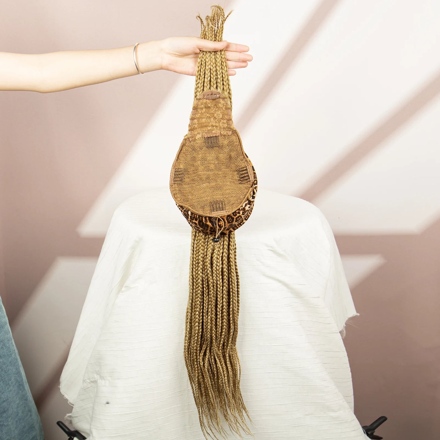 Bangs Ponytail Braided Wig with Headband | 27/613 Leopard Print Hair | Synthetic Daily Use Wig | Long Braids