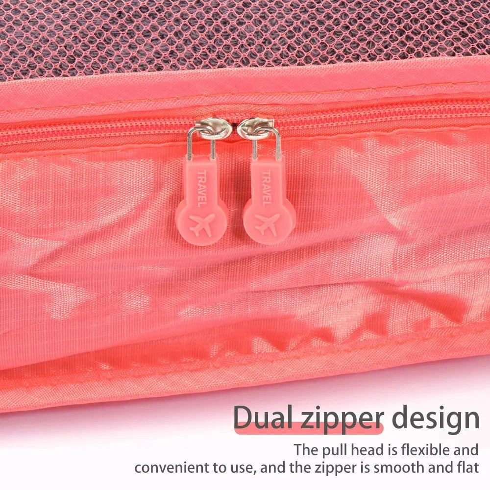 6Pcs Luggage Travel Bags | Underwear Shoes Storage Bag & Oxford Waterproof Cloth Suitcase Pouch Cube (Red Organiser for Clothing) Luxegan