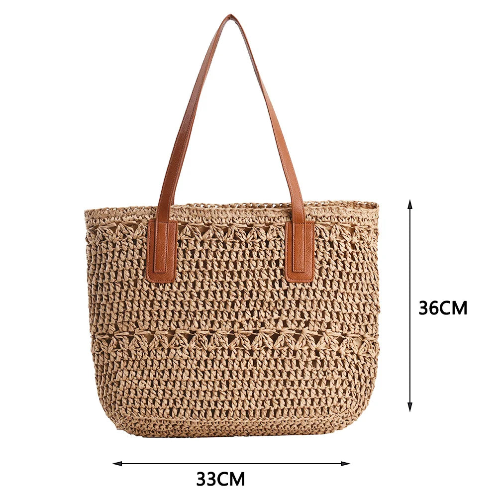 Vintage Hollow Design Woven Shoulder Bag | Large Capacity Knitting Tote & Summer Beach Bag Luxegan