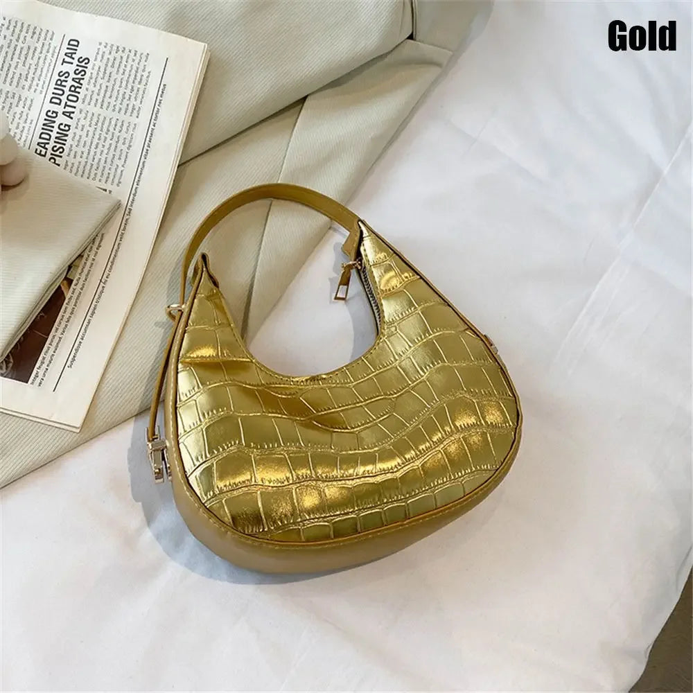 Women's Crocodile Grain Underarm Bags | PU Fashion Shoulder Bag Cute Simple Handbags | Female Purses Women Bag Clutch Purse Luxegan