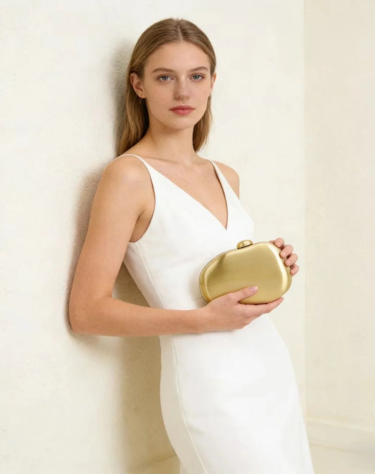 Designer Gold Mirror Shell Evening Clutch Bag | Luxury Metallic Hard-Case Small Purse for Women - view 2