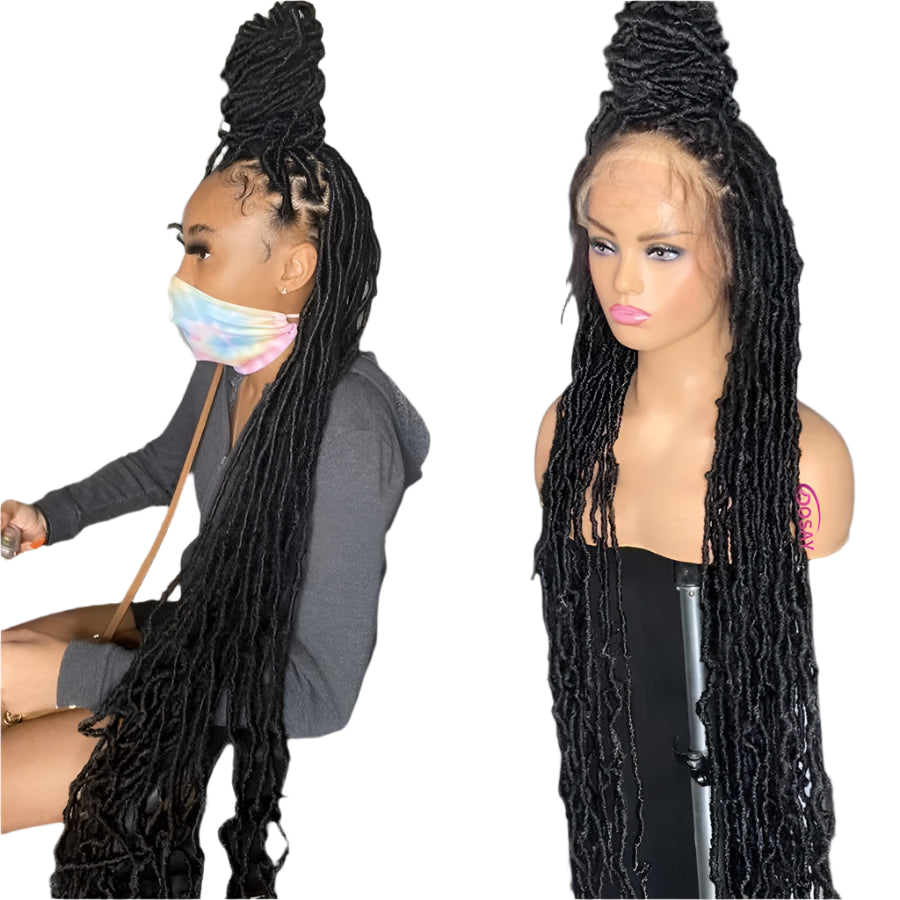 40" Dreadlocks & Box Braids Wig | Faux Locs | Full Lace HD | #1B Black | Dosay Braids