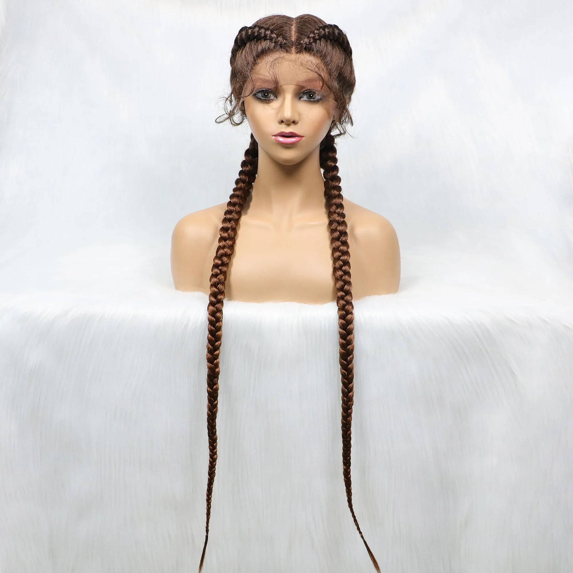 Handmade Double Dutch Cornrow Braided Wig | Natural Black Lace Front | Baby Hair | Kanekalon Synthetic Wig for Women Luxegan