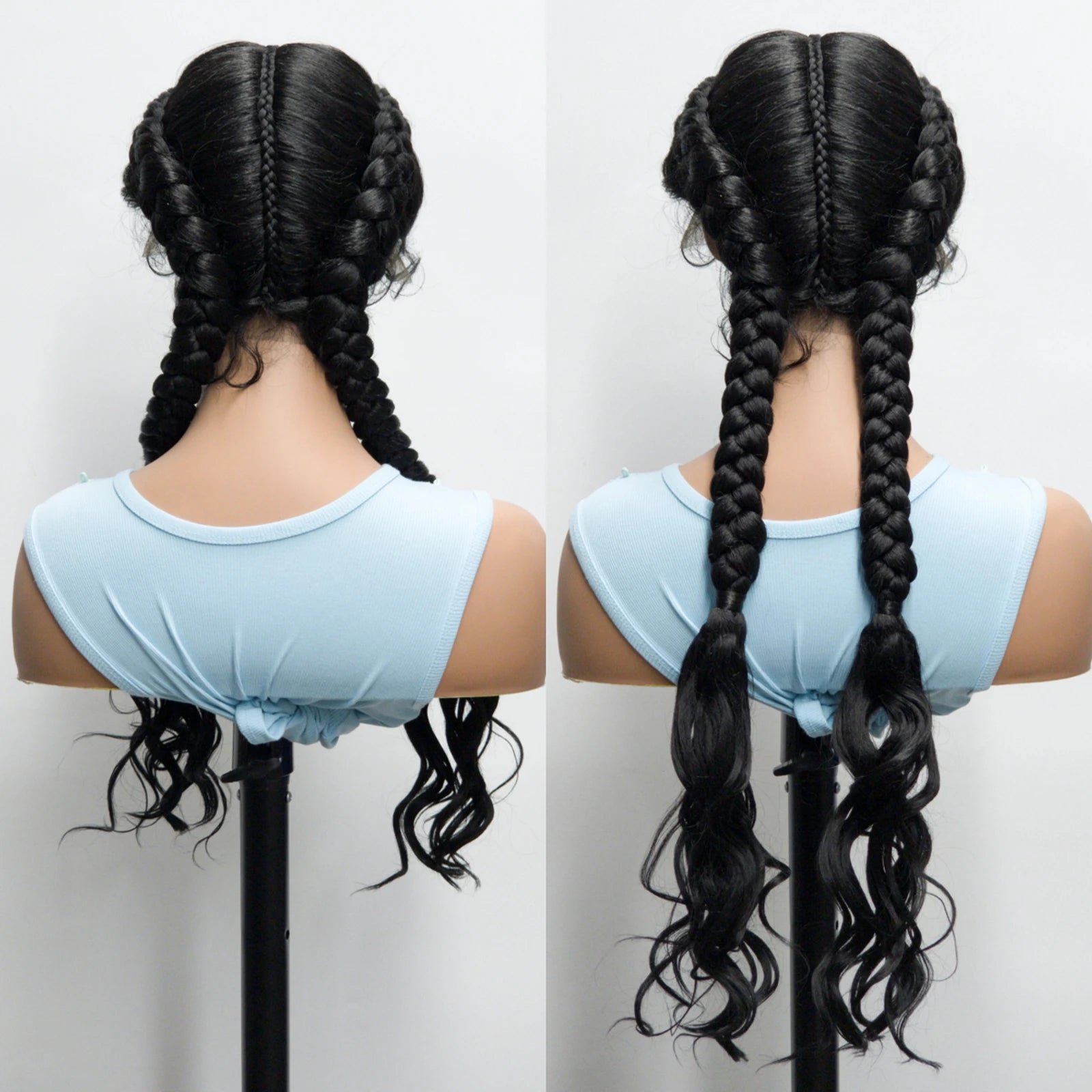 34" Twist Braids Wig | Curly Ends | Lace Front | Baby Hair | Natural Color Luxegan