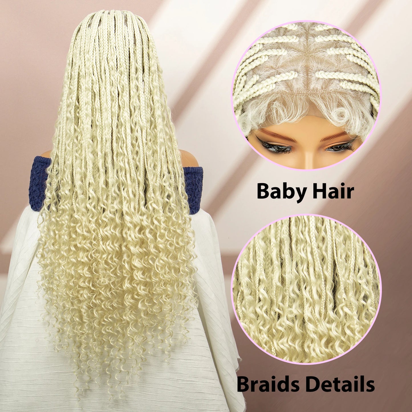 Boho Box Braided Wig with Curly Hair | Goddess Locs Accents | Full Lace Brown Braids Wig | Bohemian Box Braid Wig