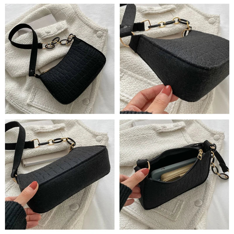 Fashion Texture Felt Cloth Armpit Saddle Bag | New Soft Unlined One Shoulder Bag Designer Purse for Women Luxegan