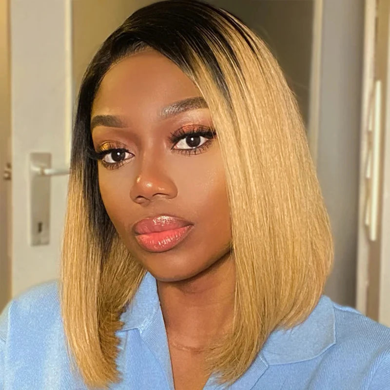 Ombre Straight Bob Wig | 1B/27 | 13x4 Transparent Lace Front Human Hair Luxegan