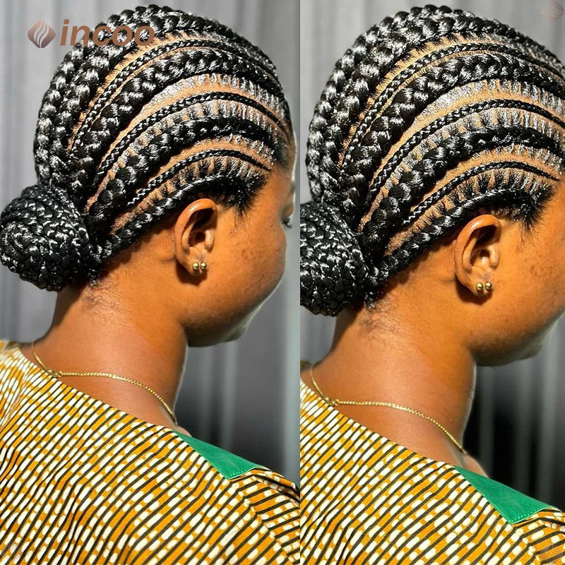 36" Jumbo Cornrow & Knotless Box Braids Wig | Full Lace | Light Brown Lace | Synthetic Luxegan