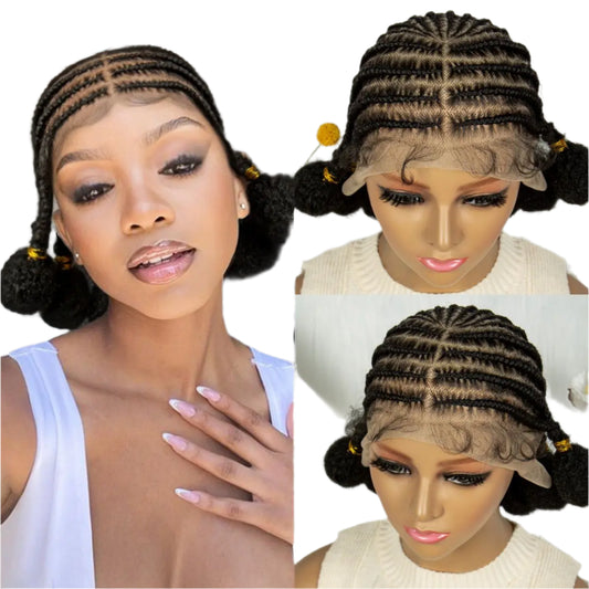 Handmade Bantu Braided Wig | Short Bob | Full Lace | Baby Hair | Synthetic Hair | Women