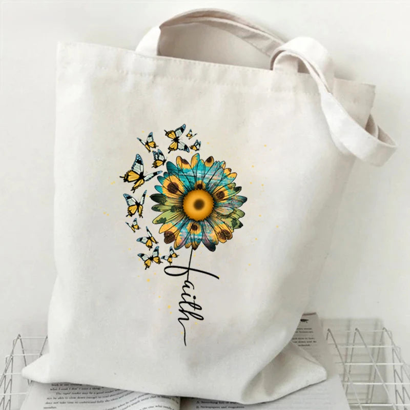 "Spread Kindness" Sunflower Bee Canvas Tote Bag | Versatile Underarm Shoulder Handbag for Commuter, Work & Student Luxegan