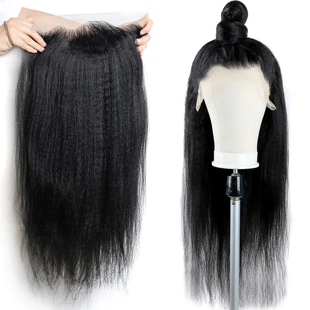 Kinky Straight Human Hair Lace Front Wigs 13x4 Pre Plucked Transparent Remy Hair 12"-30" Brazilian