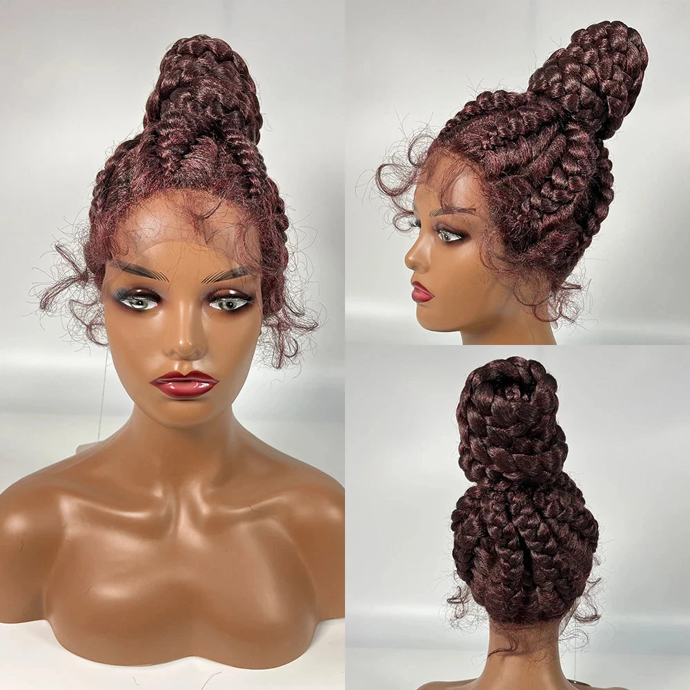 Lace Frontal Cornrow Braided Updo Wig with Baby Hair | Synthetic African American Style Braiding Wig Luxegan