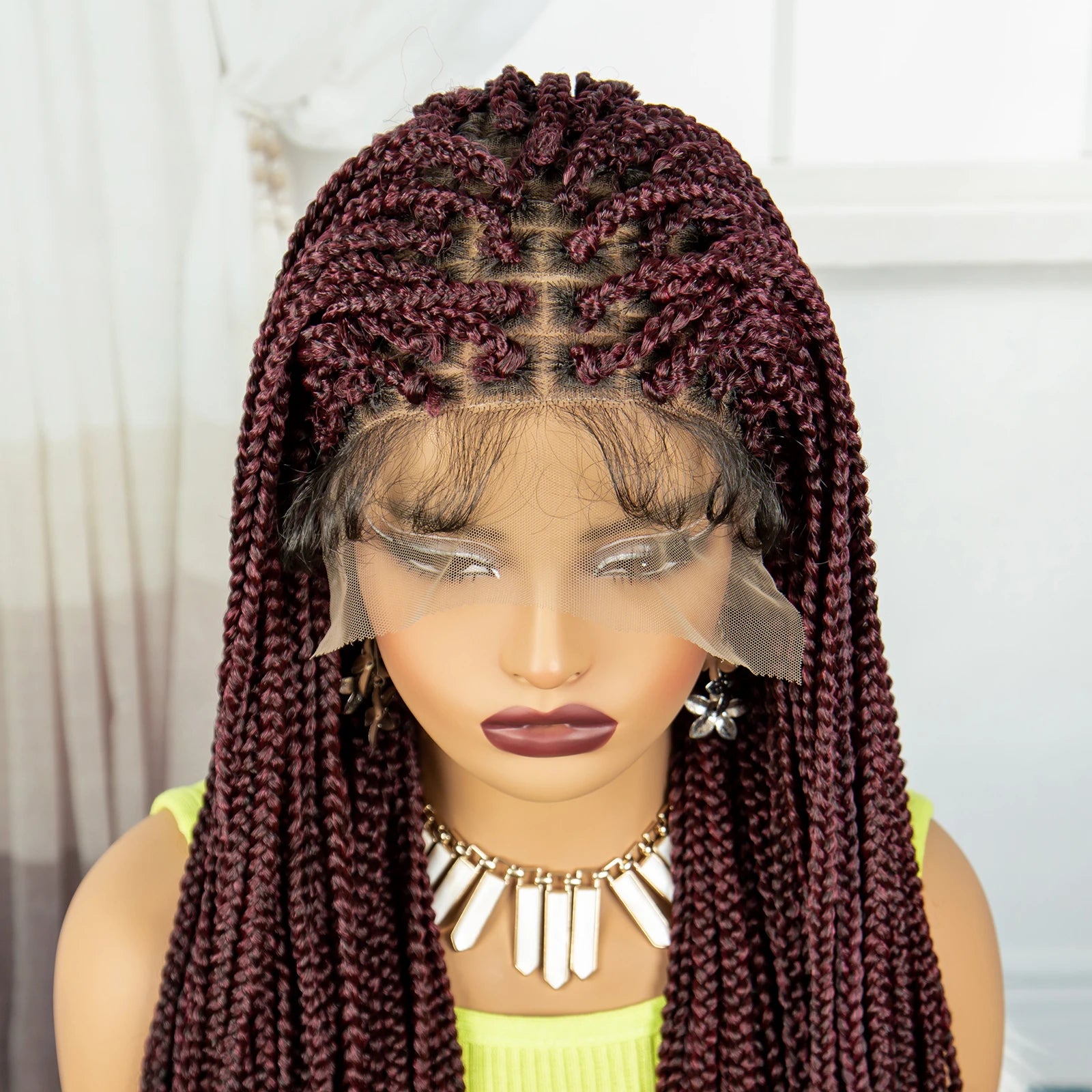36" Burgundy Knotless Box Braids Wig | 9x6 Lace Front | Baby Hair Luxegan