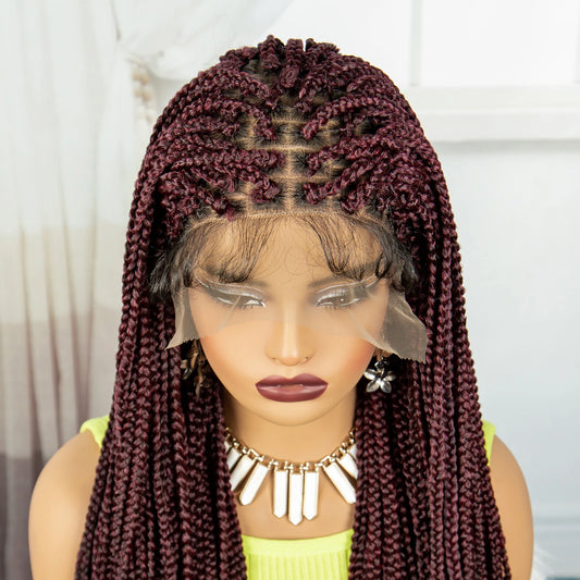 36" Burgundy Knotless Box Braids Wig | 9x6 Lace Front | Baby Hair Luxegan