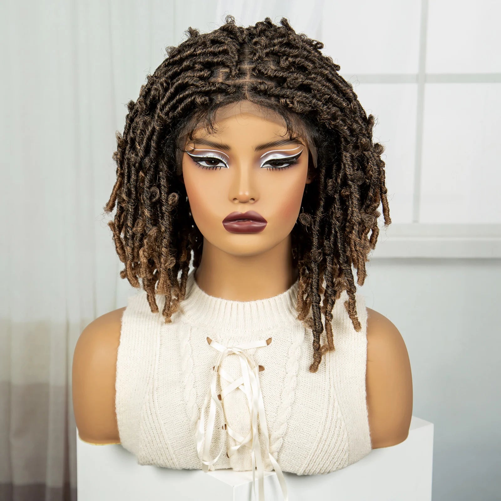 Burgundy Knotless Butterfly Locs Wig | Synthetic Lace Front Luxegan