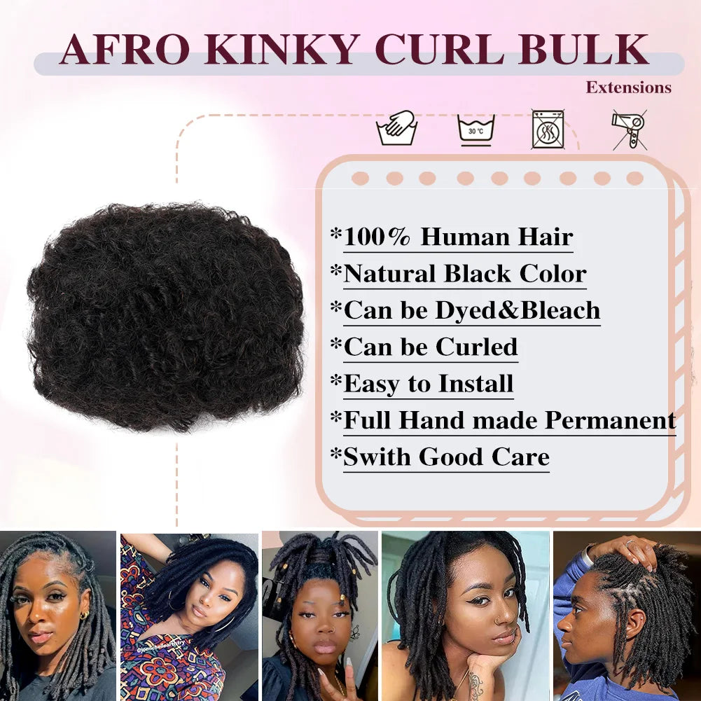 Afro Kinky Bulk Human Hair Extensions | Brazilian Kinky Straight Hair for Braids & Dreadlocks | Natural Crochet Hair