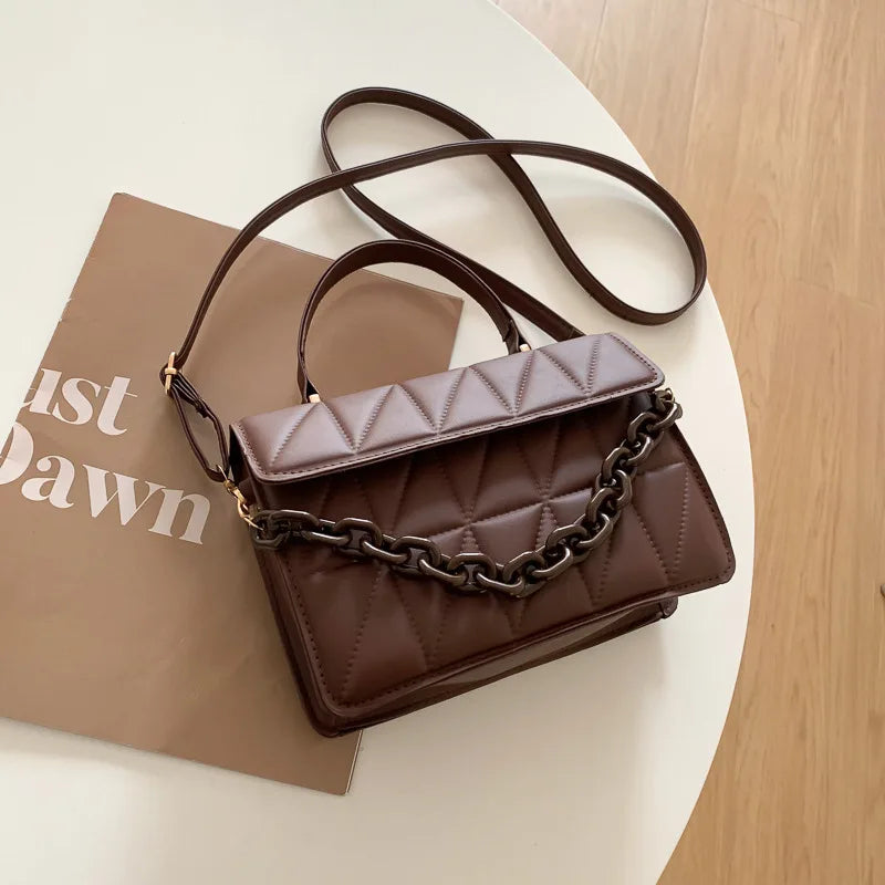Solid Plaid Crossbody Bag For Women | Chain Decor Fashion Shoulder Bag | Ladies Flap Handbag for Daily Use Luxegan