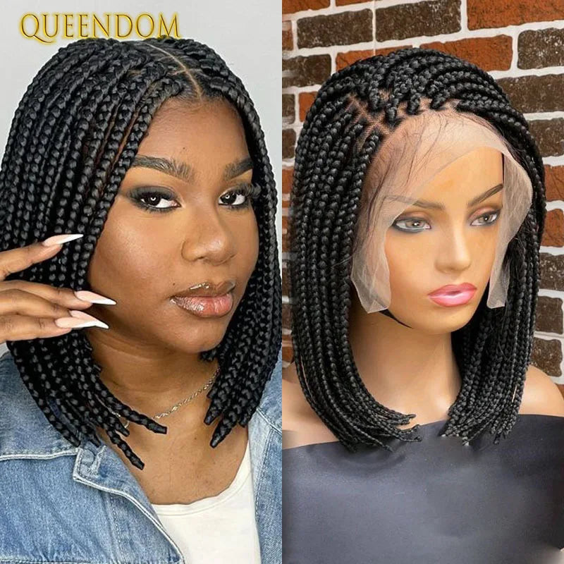 12" Short Bob Knotless Braids Wig | 360 Full Lace | Cornrows | Baby Hair | Synthetic Luxegan