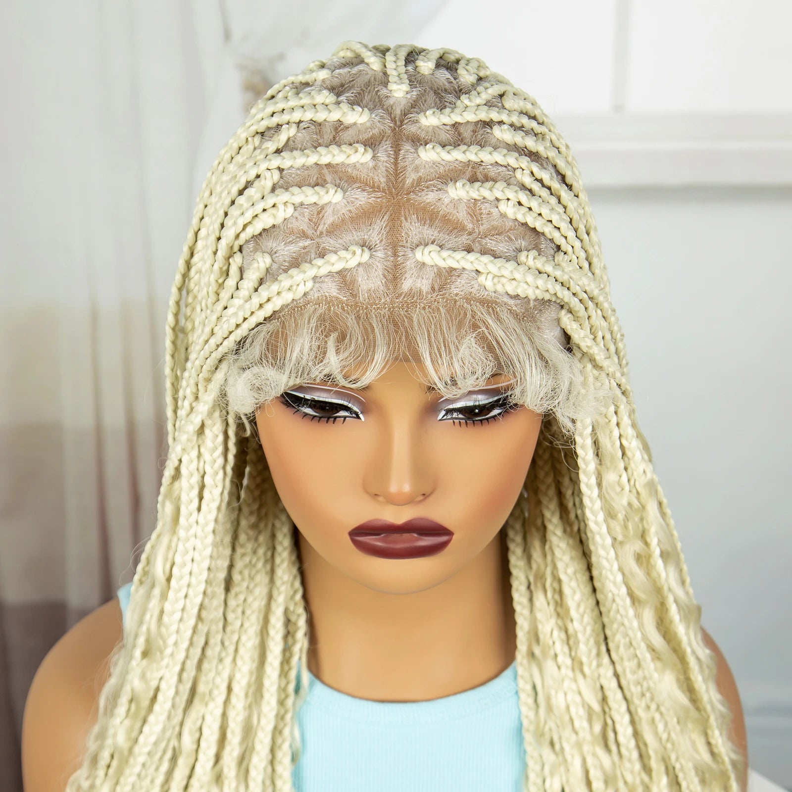 36" Blonde Boho Knotless Braids Wig | Curly Ends | HD Full Lace | Baby Hair Luxegan
