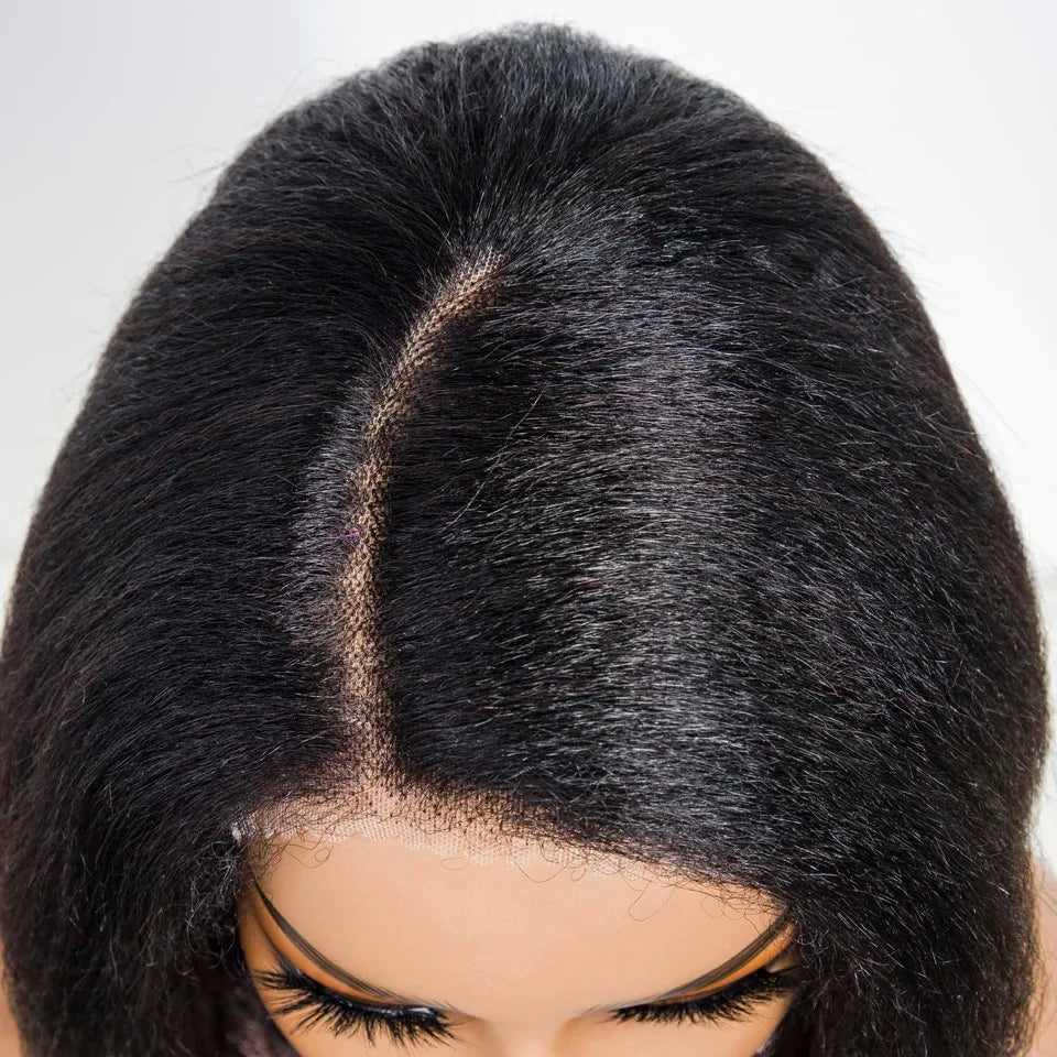 Short Kinky Straight Bob Wig | Glueless Human Hair C Lace with Natural Hairline Luxegan