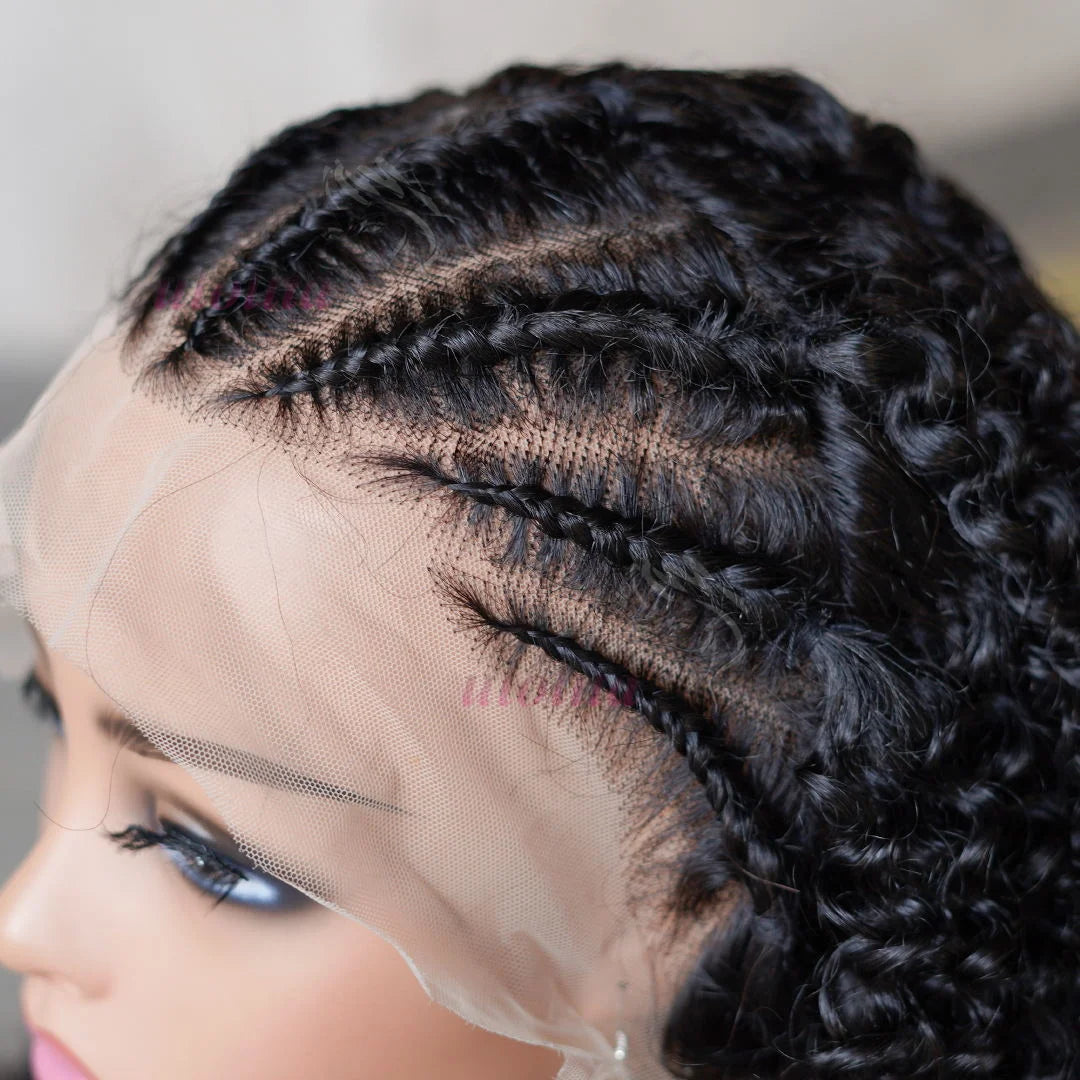 13x4 Human Hair Deep Curl Locs Wig | Knotless Braided Bob | 210 Density | Remy Mongolian Hair Luxegan