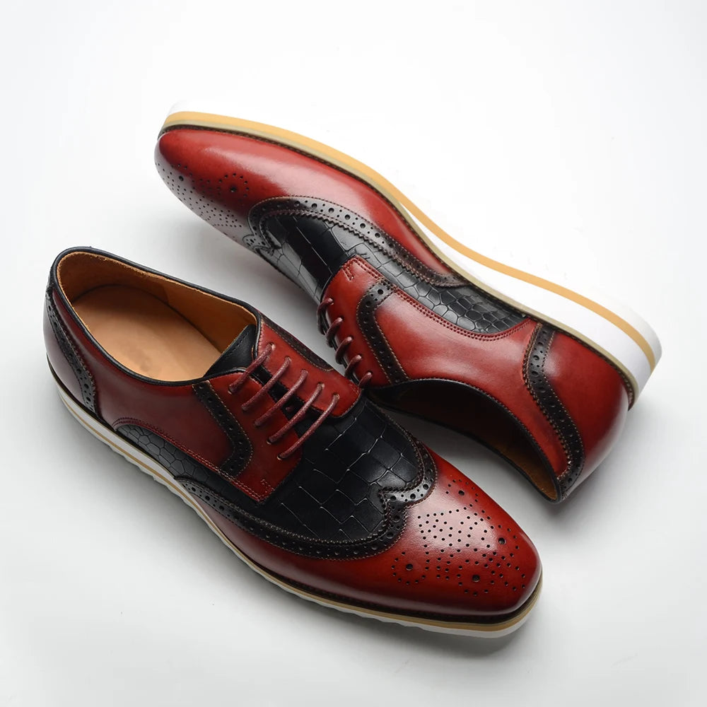 Italy Men's Wingtip Derby Shoes | Classic Modern Color Block Oxfords (Height Increasing, Genuine Leather) Luxegan