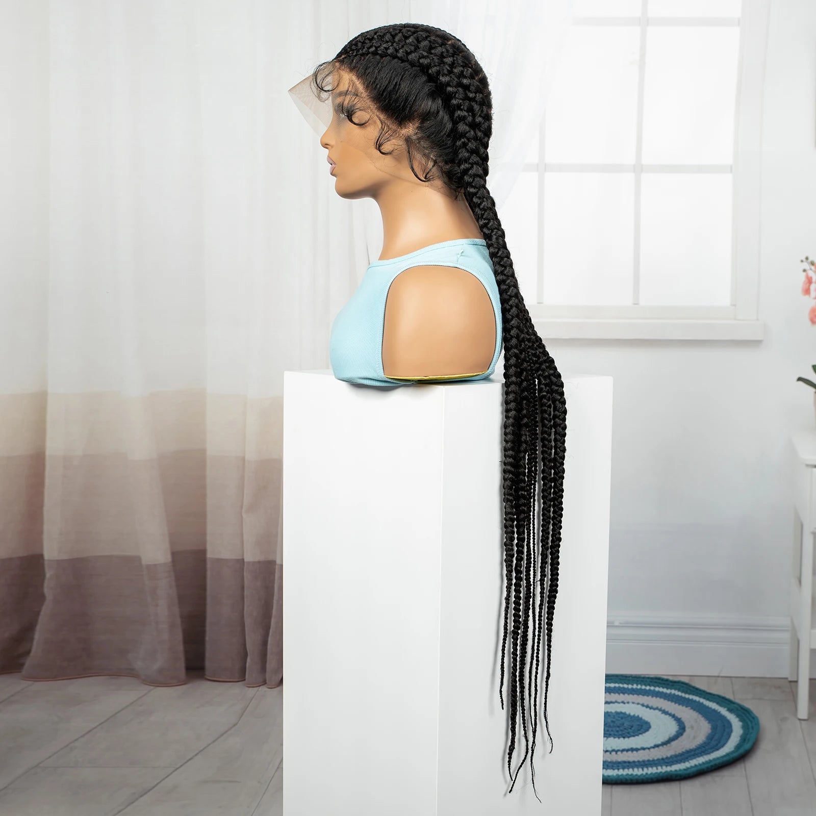 36" Full Lace Cornrow Braided Wig | Knotless Braids | Synthetic Natural Braided Lace Wig with Baby Hair for Black Women Luxegan