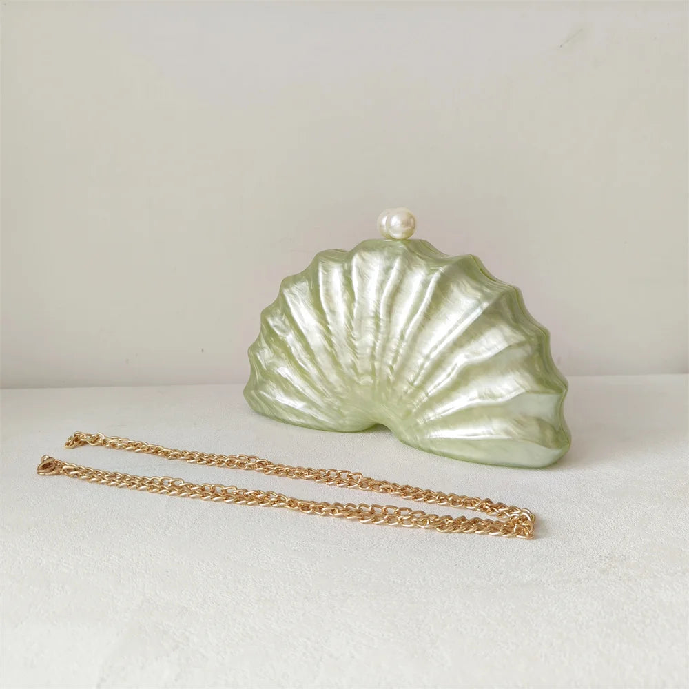 Original Acrylic Beaded Clutch | Half-Moon Shell Shoulder Bag Luxegan