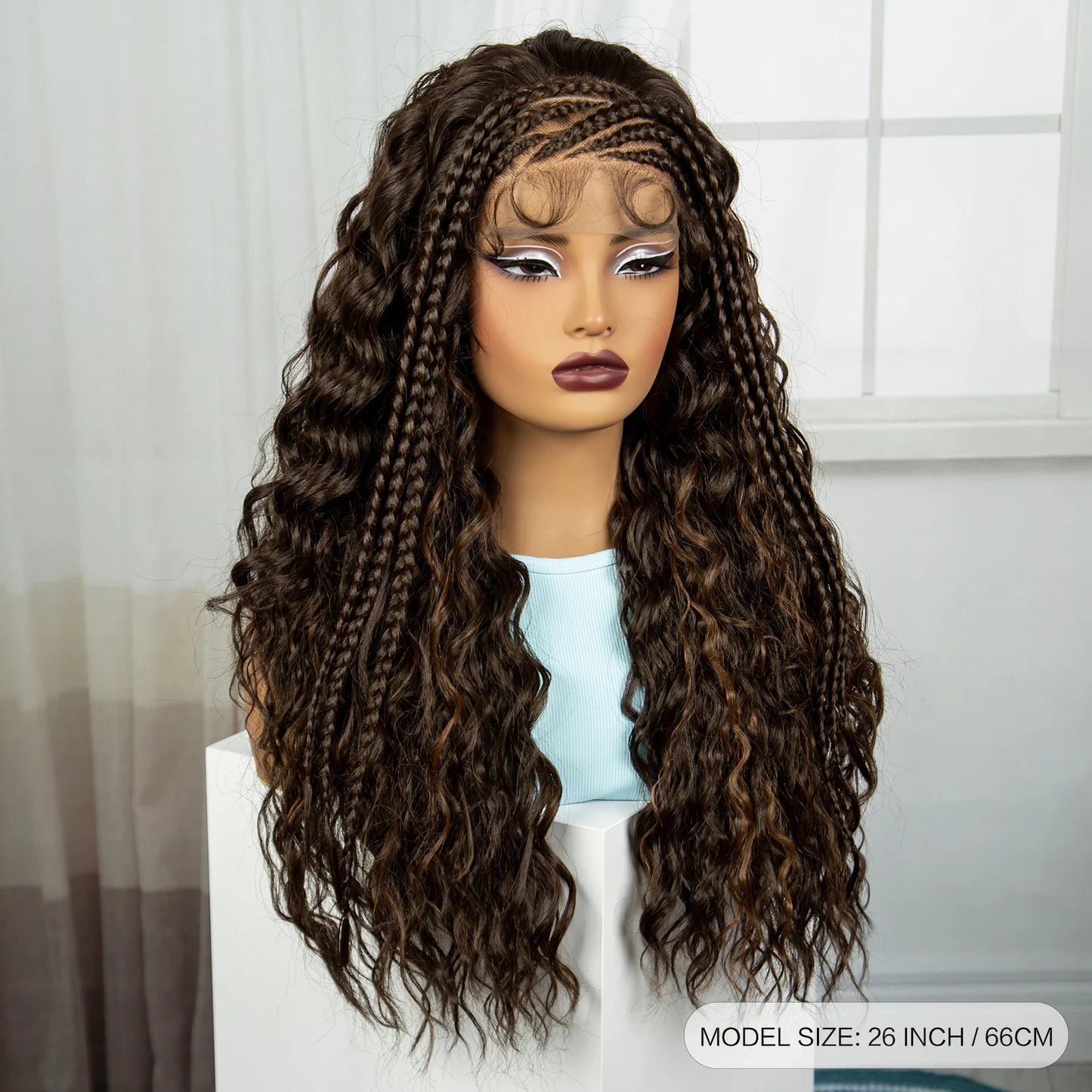 26" Water Wave Knotless Box Braided Wig with Baby Hair | Synthetic Lace Braided Wig for Black Women | 4-30 Ombre Luxegan