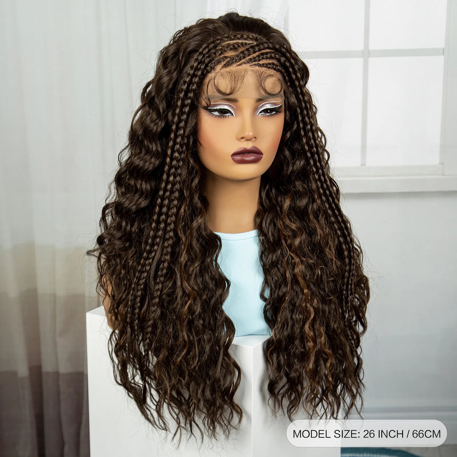 26" Water Wave Knotless Box Braided Wig with Baby Hair | Synthetic Lace Braided Wig for Black Women | 4-30 Ombre Luxegan
