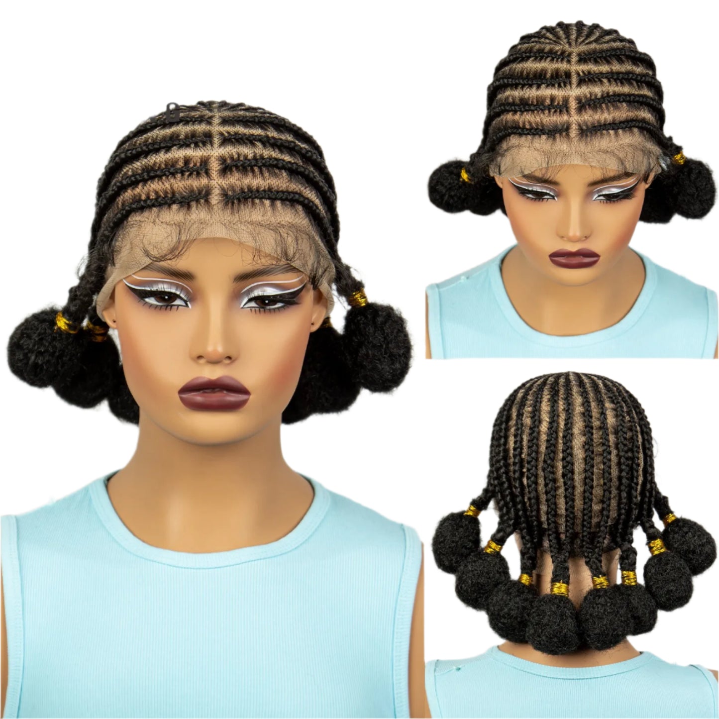 10 Inch Natural Cornrow Braids Full Lace Wig | Transparent Synthetic Braiding Hair with Baby Hair Luxegan