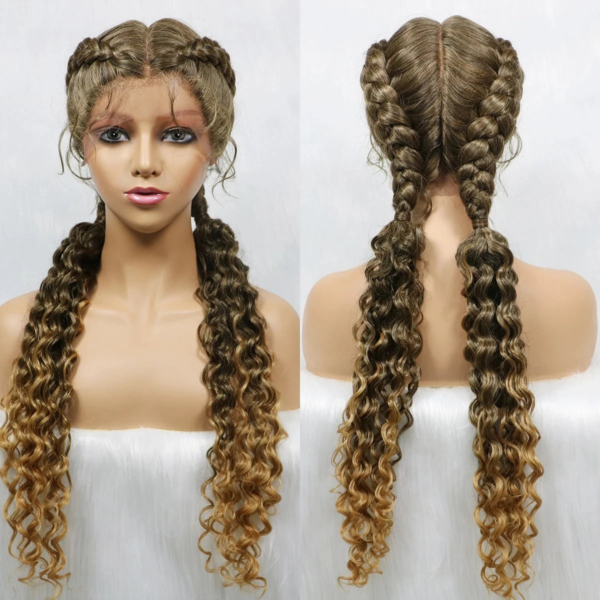 Curly Cornrow Twist Braids Wig | 13x1 T Part Lace | Water Wave | Black Women Luxegan